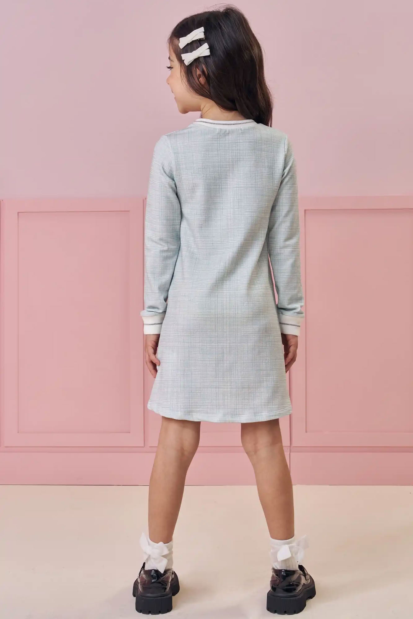Vestido Infantil Kukiê Inverno Azul Gatinhas Lacinho