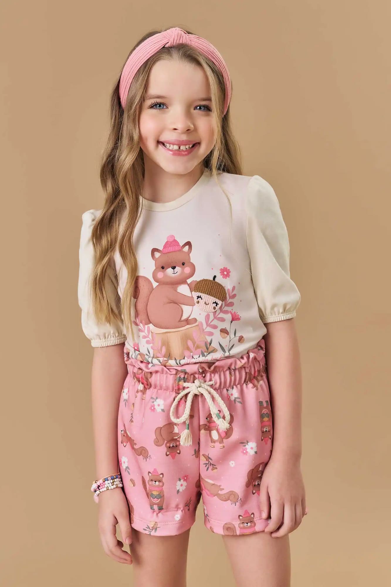 Conjunto Infantil Kukiê Alecrim Inverno Shorts e Blusa Bege Esquilinho