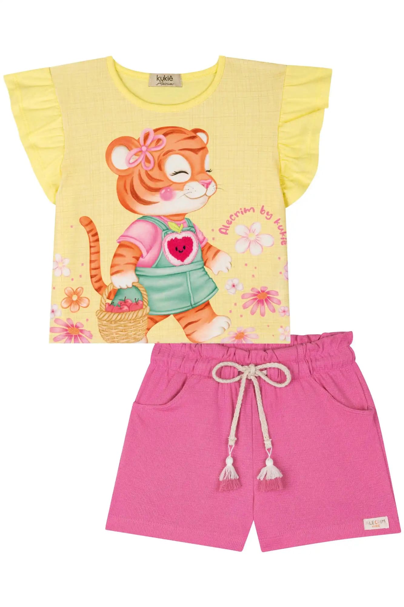Conjunto Infantil Kukiê Verão com Short Rosa e Blusa Amarela Trigrinha