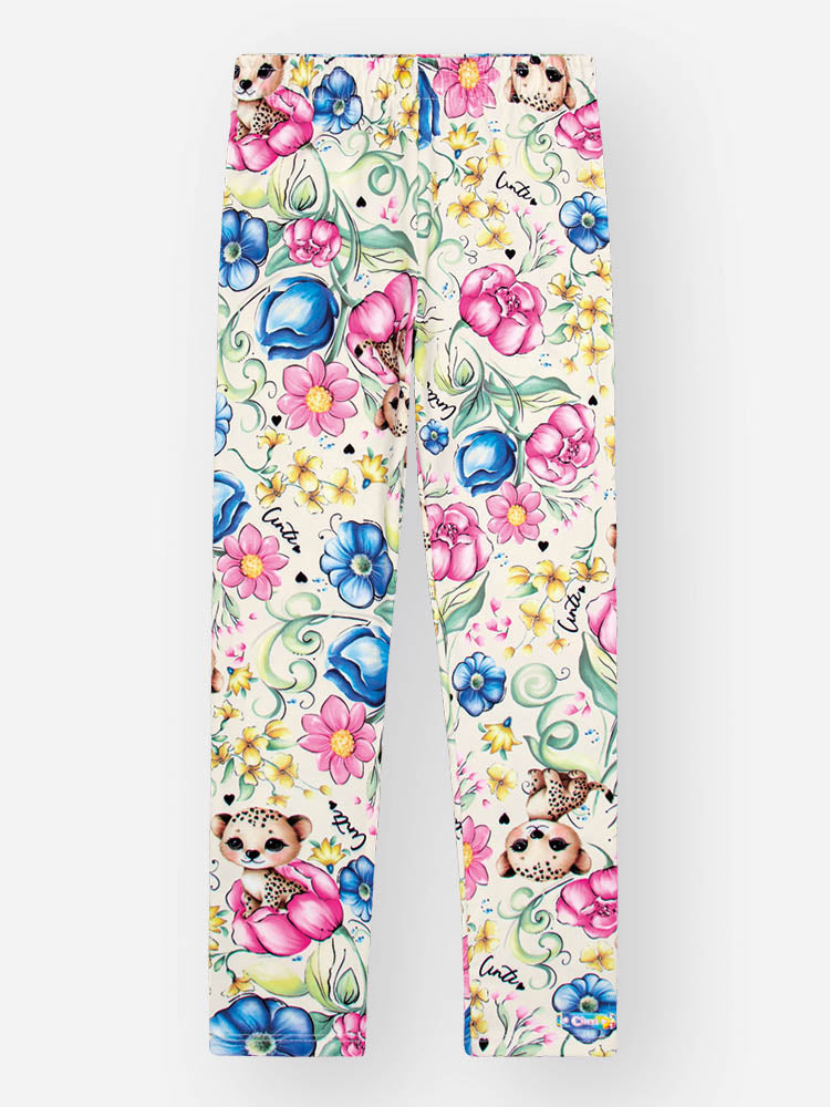 Calça Legging Infantil Cinti Verão Branco Oncinha Floral