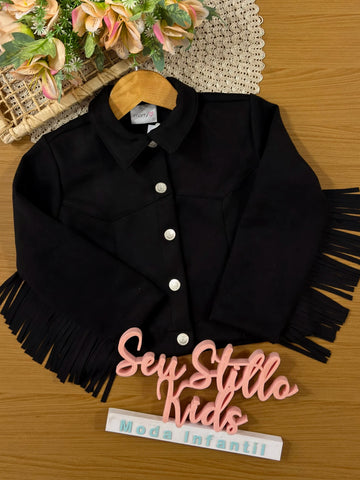Jaqueta Infantil Momi Inverno Preta com Franjas Country
