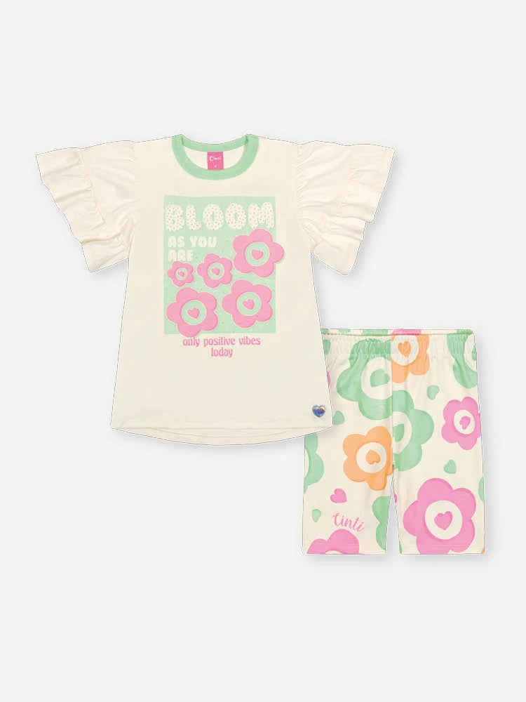 Conjunto Infantil Cinti Inverno  com Shorts e Blusa Manga Curta Verde Bloom