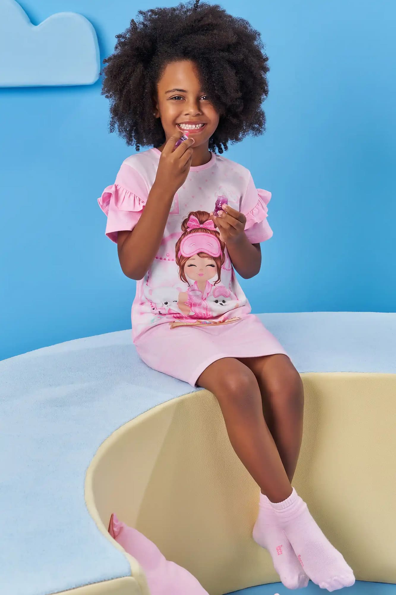 Camisola Infantil Kukiê Verão Rosa Menina Hora de Dormir
