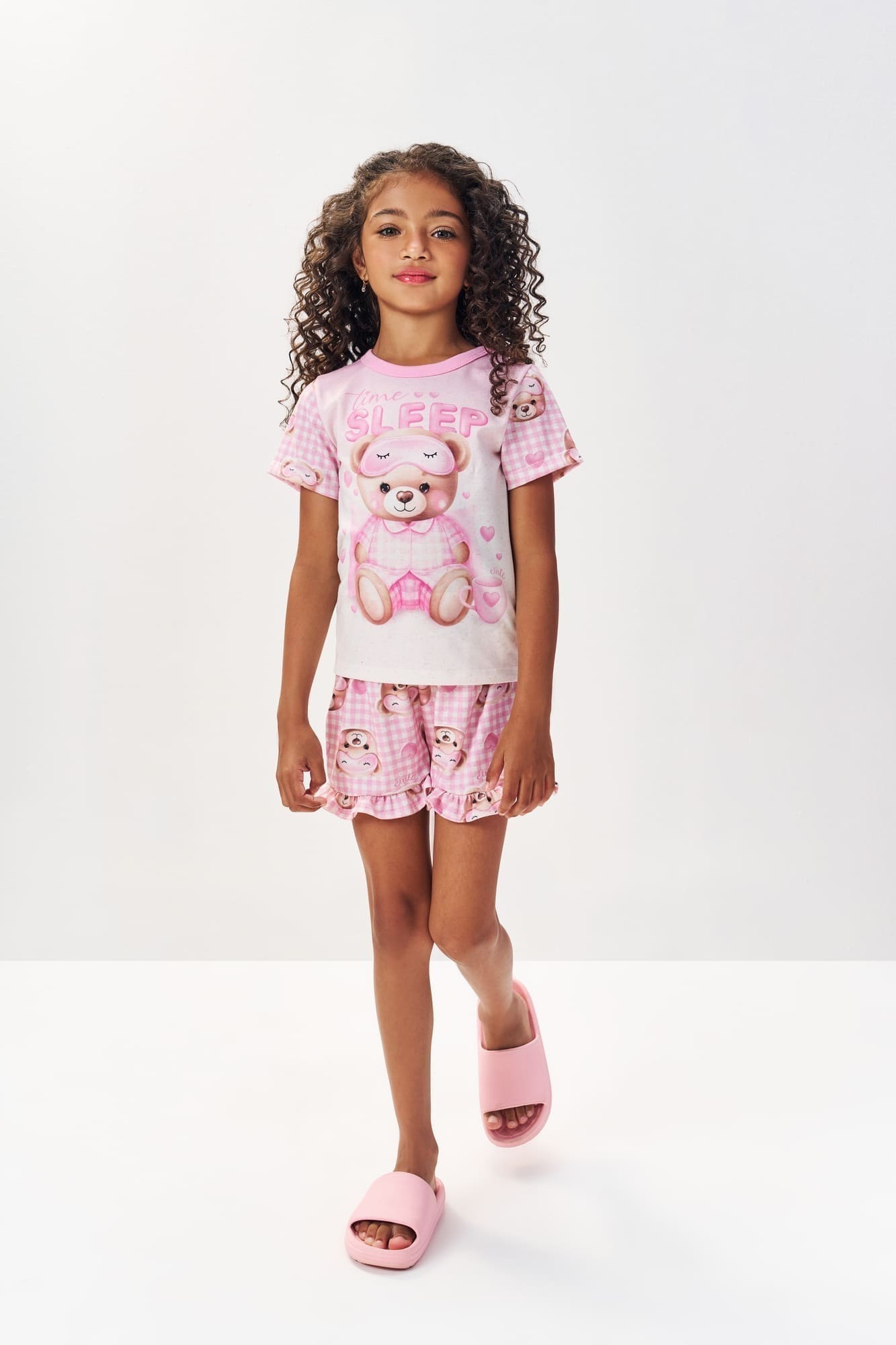 Pijama Infantil Cinti Verão com Shorts e Blusa Rosa Ursinha