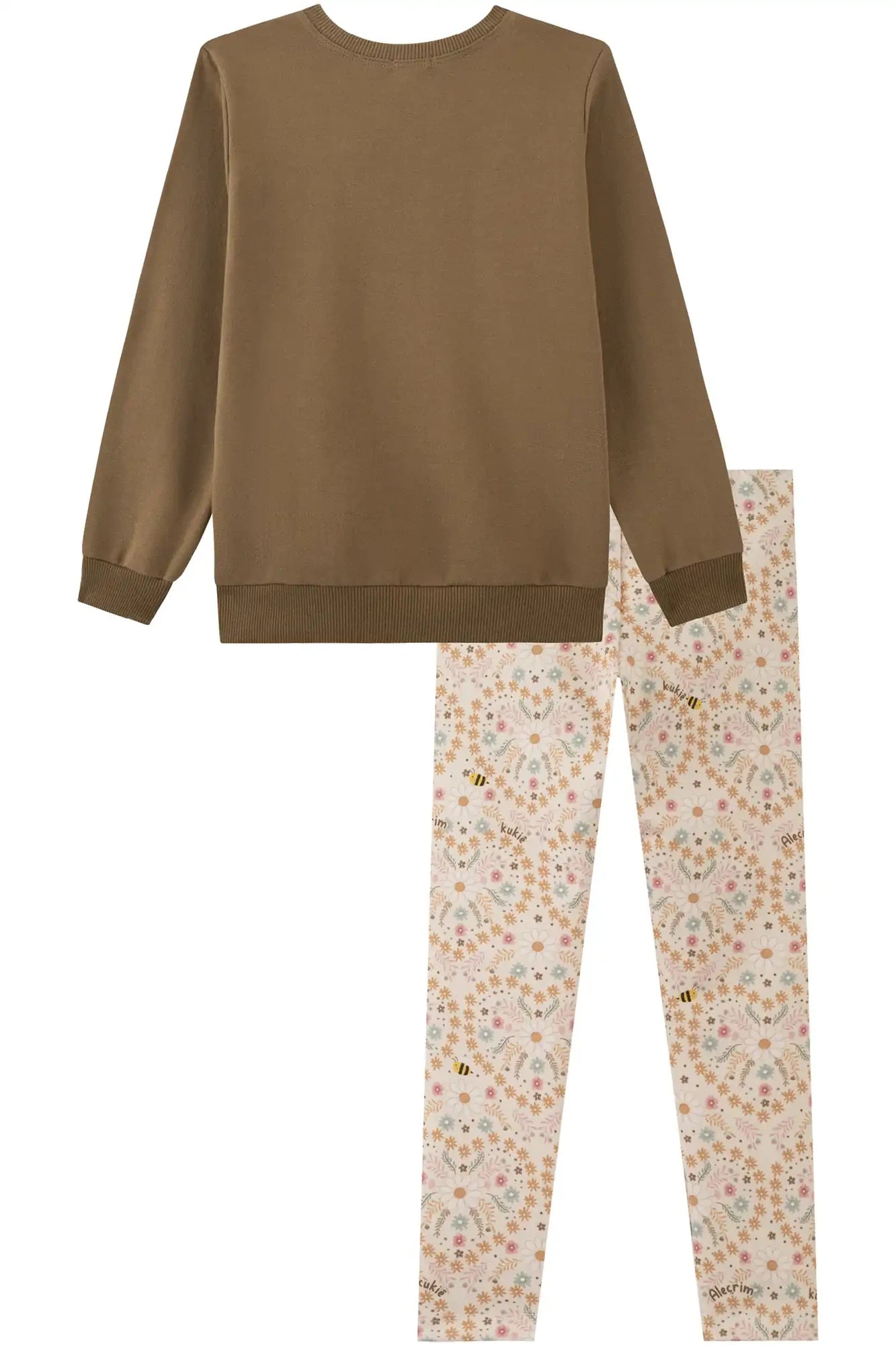 Conjunto Infantil Kukiê Inverno Legging e Moletom sem Flanela Marrom Ursinha