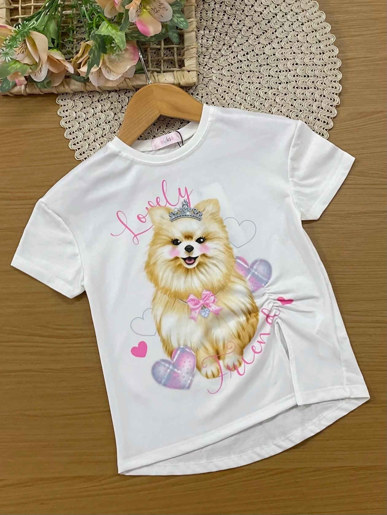 Conjunto Infantil Kukiê com Shorts Ciclista Rosa e Blusa Manga Curta Cachorrinha