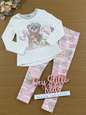 Conjunto Infantil Kukiê Inverno com Calça Legging e Blusa Manga Longa Ursinhas
