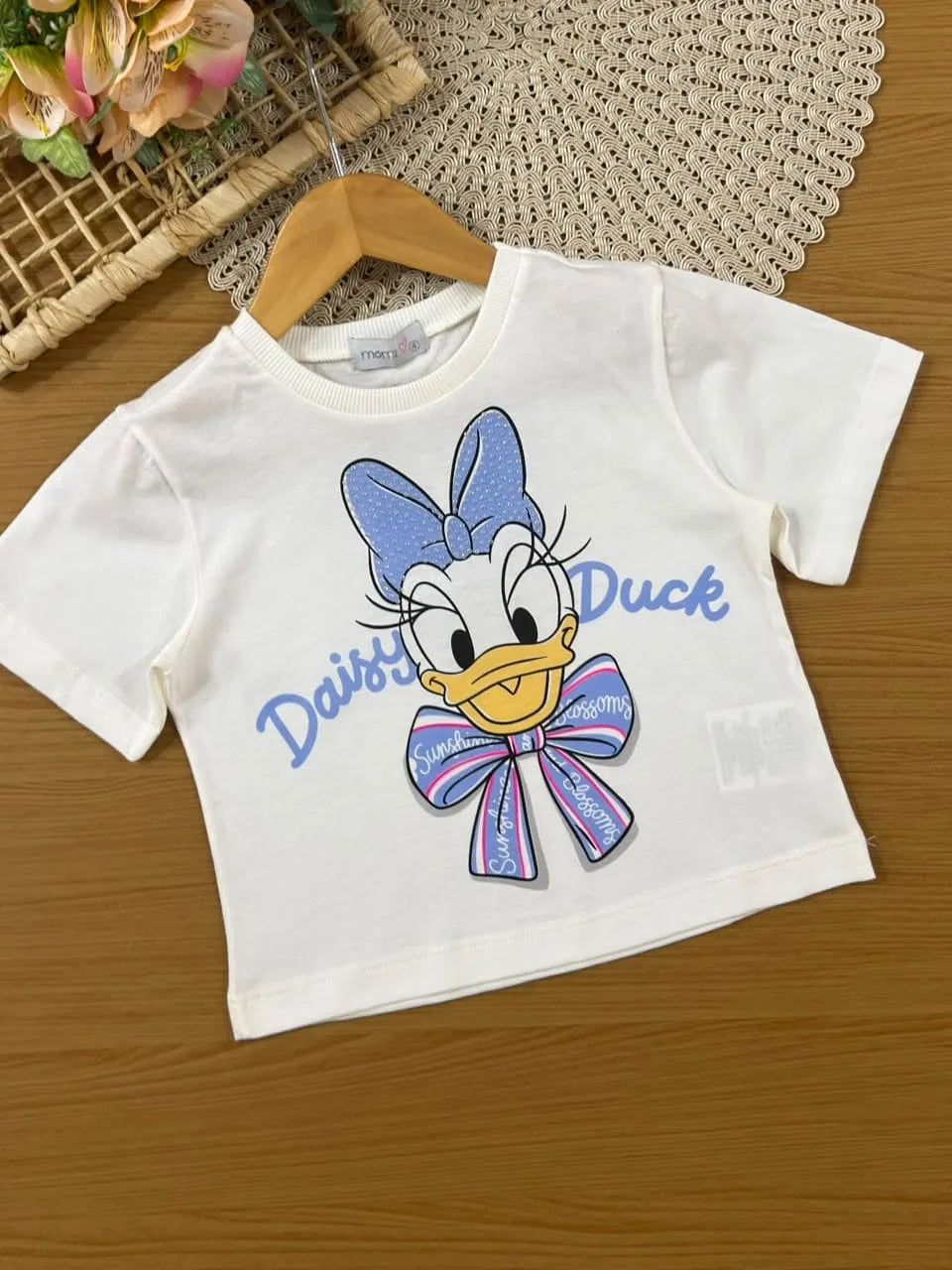 Conjunto Infantil Menina Momi com Saia em Tule Azul e Blusa Branca Daisy Strass Disney