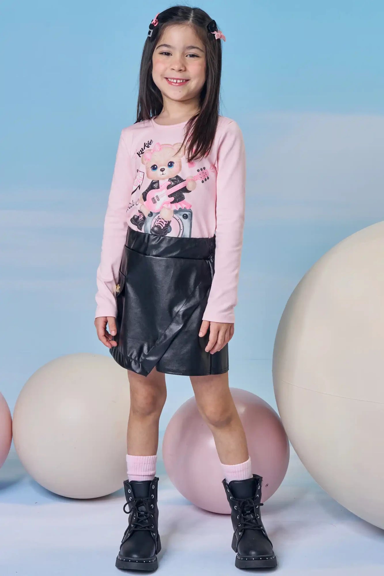 Blusa Infantil Kukiê Inverno Manga Longa Rosa Ursinha Roqueira
