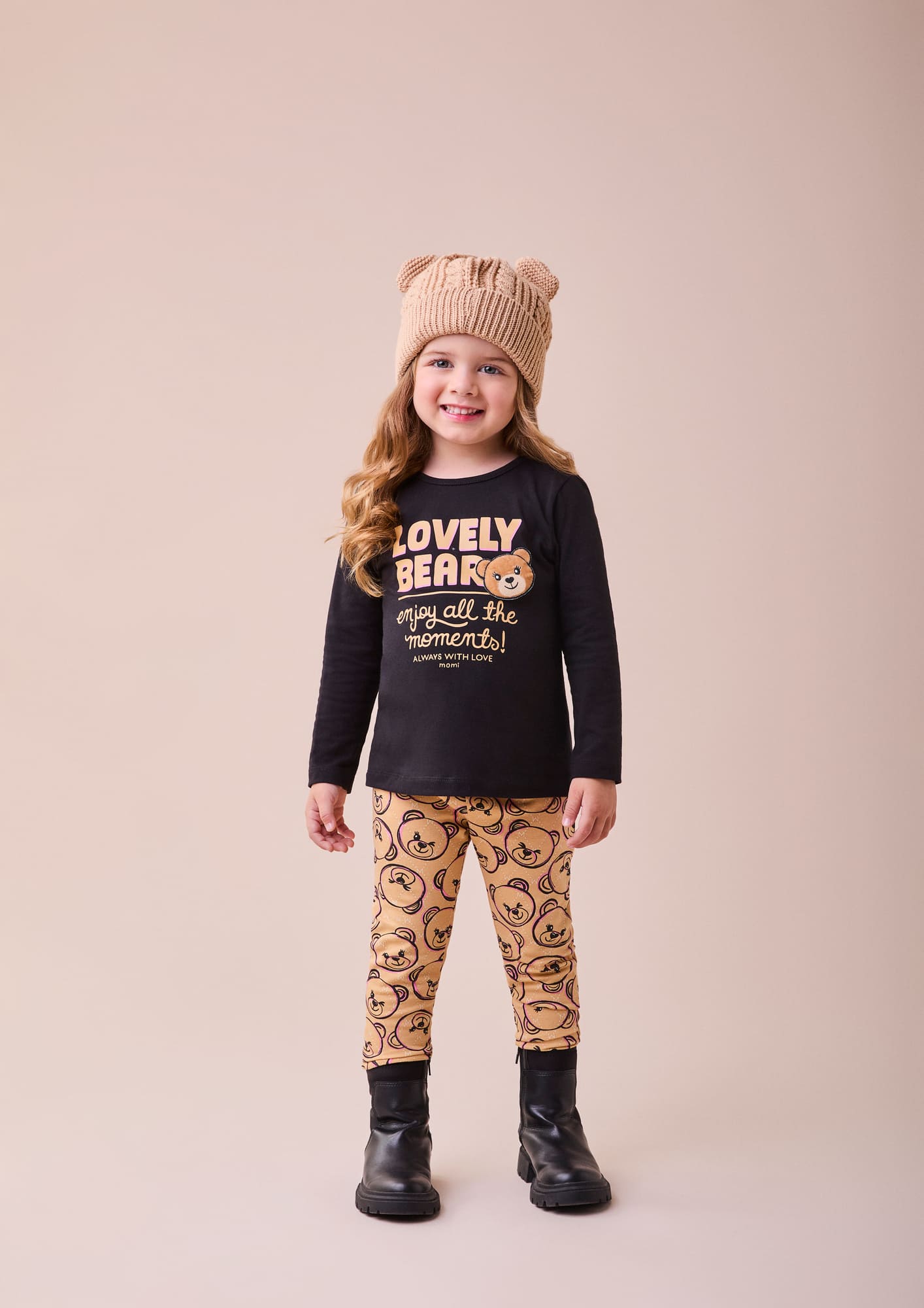 Conjunto Infantil Momi Inverno com Calça e Blusa Preta Ursinho