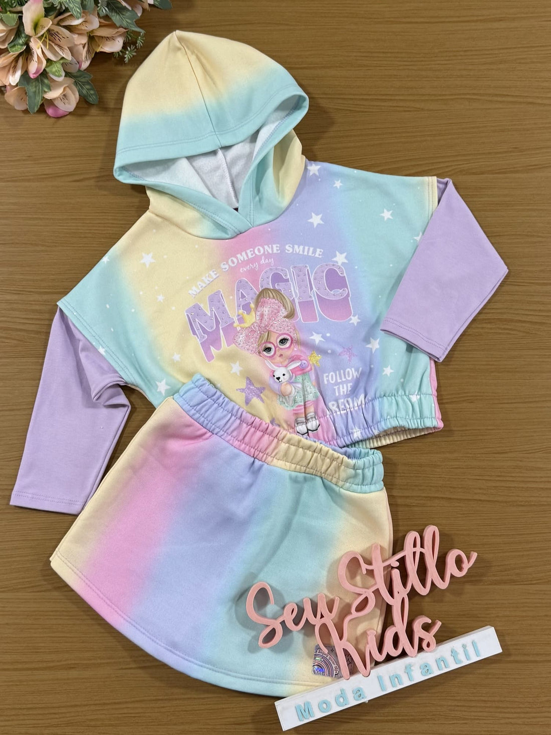 Conjunto Infantil Cinti Inverno Shorts Saia e Moletom Magic