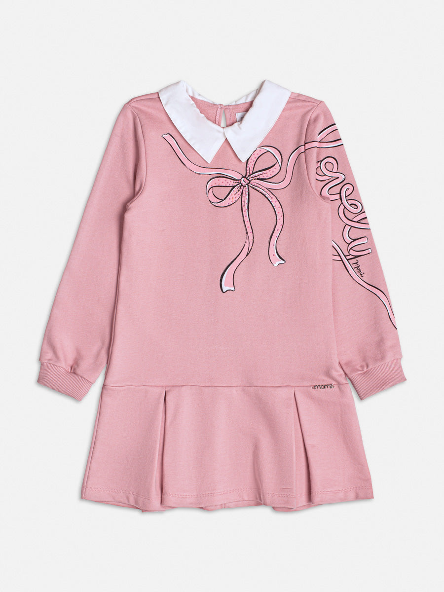 Vestido Infantil Momi Inverno Rosa Lacinho com Strass