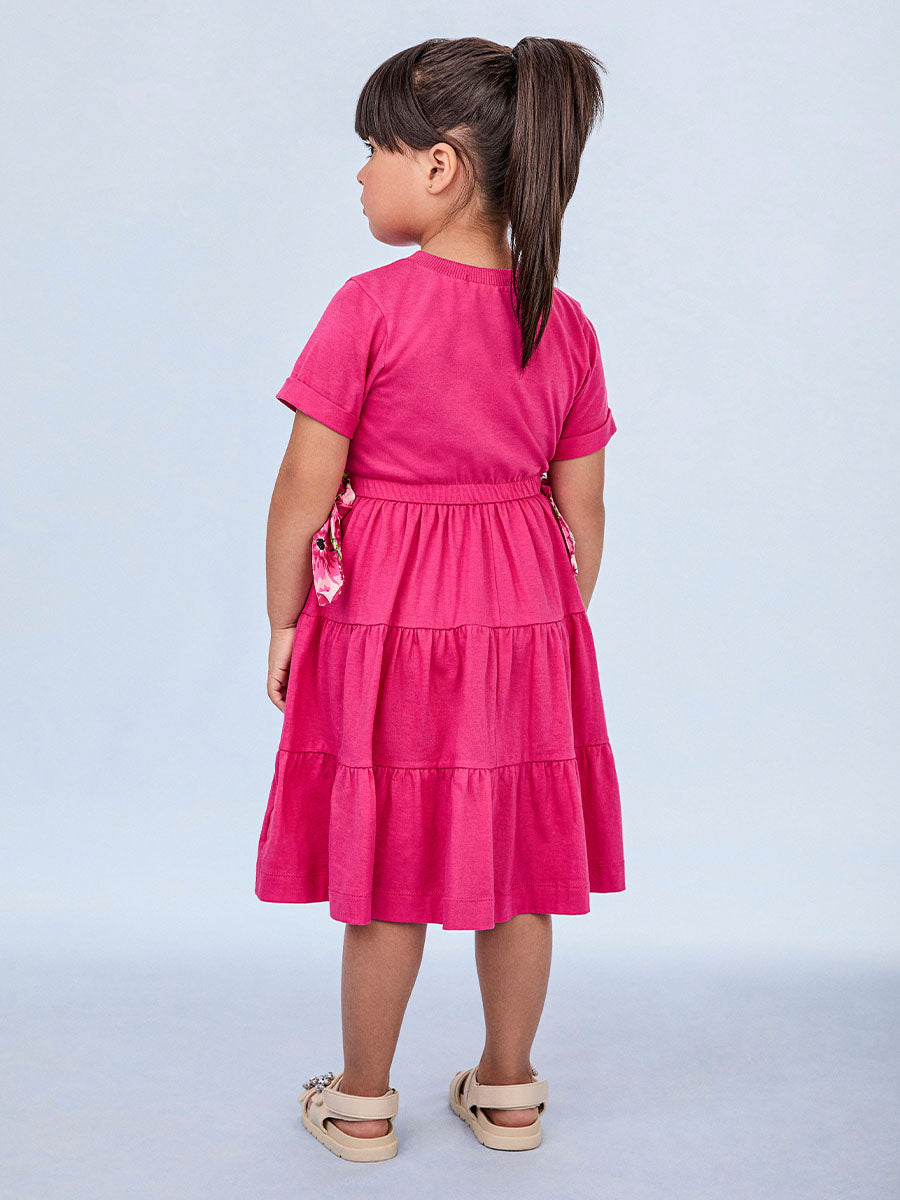 Vestido Infantil Animê Verão Rosa Joaninha