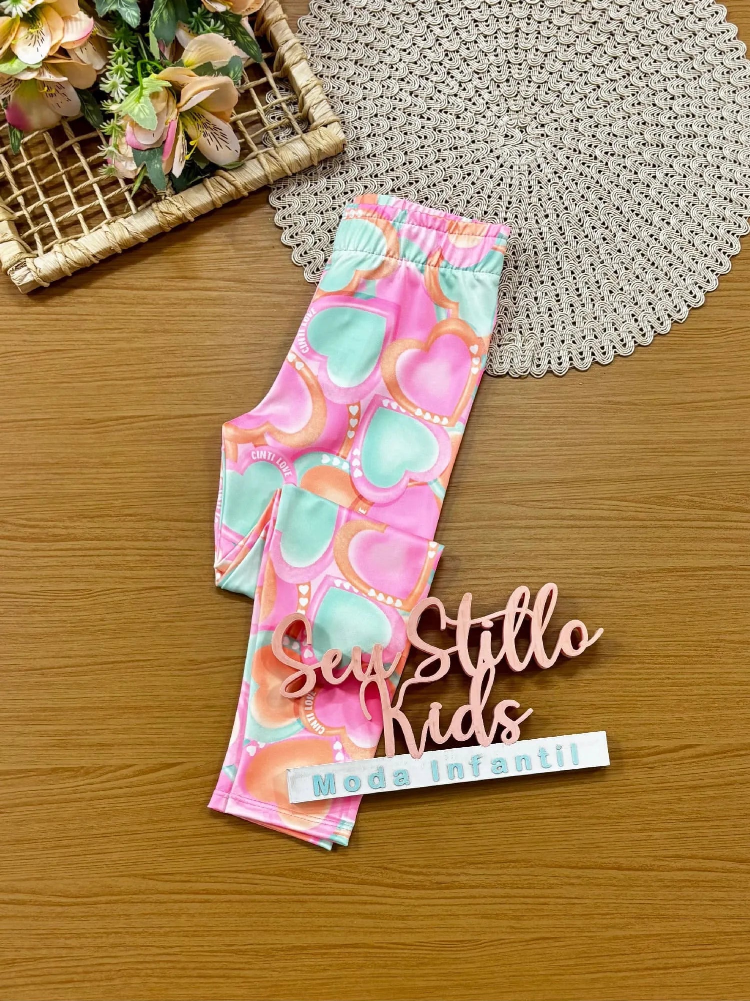 Calça Legging Infantil Cinti Rosa Corações