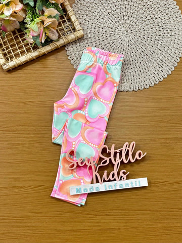 Calça Legging Infantil Cinti Rosa Corações