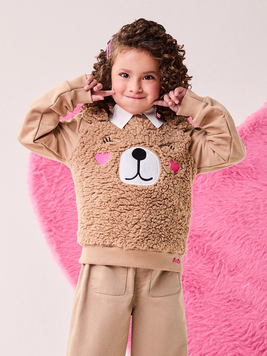 Moletom Infantil Bimbi Inverno sem Flanela Marrom Ursinho