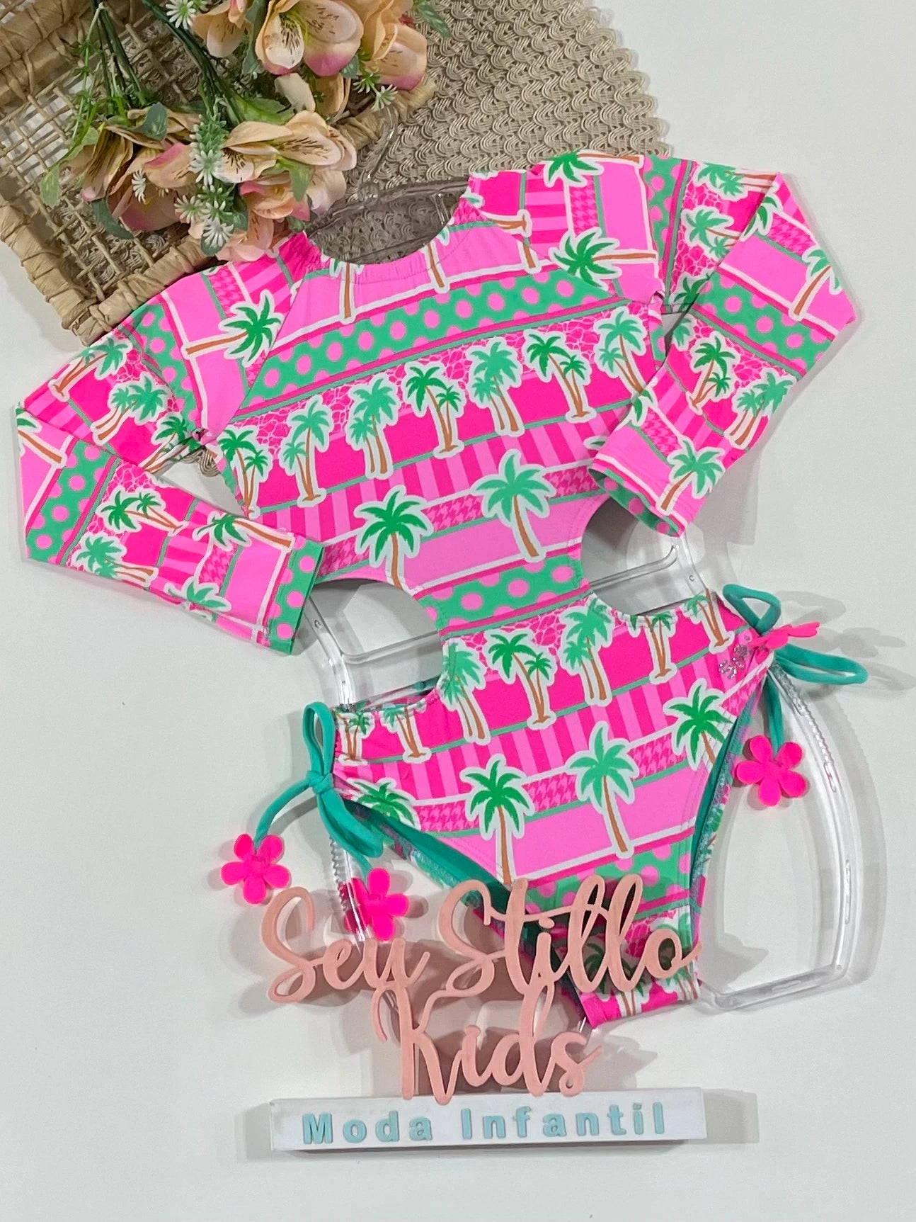 Maiô Infantil Siri Kids Cropped Manga Longa Rosa Anita Tropicandy 43206