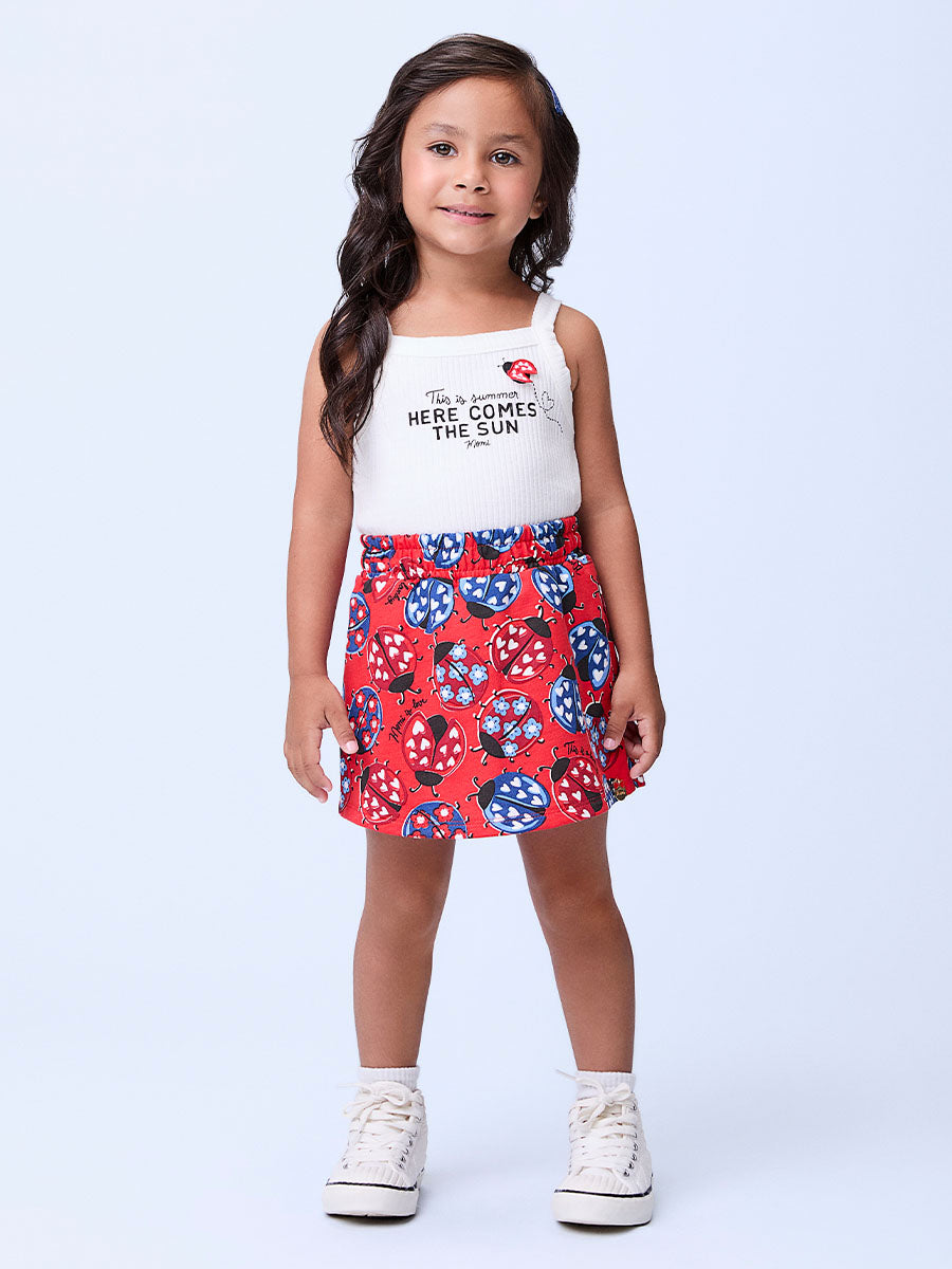 Conjunto Infantil Momi Verão Shorts Saia Joaninha e Regata