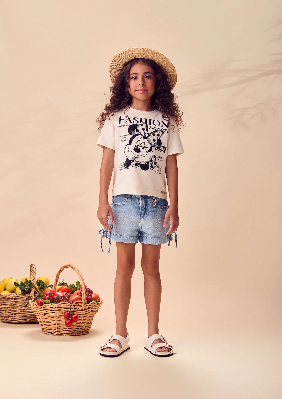 Blusa Infantil Menina Animê Bege Minnie Strass Disney