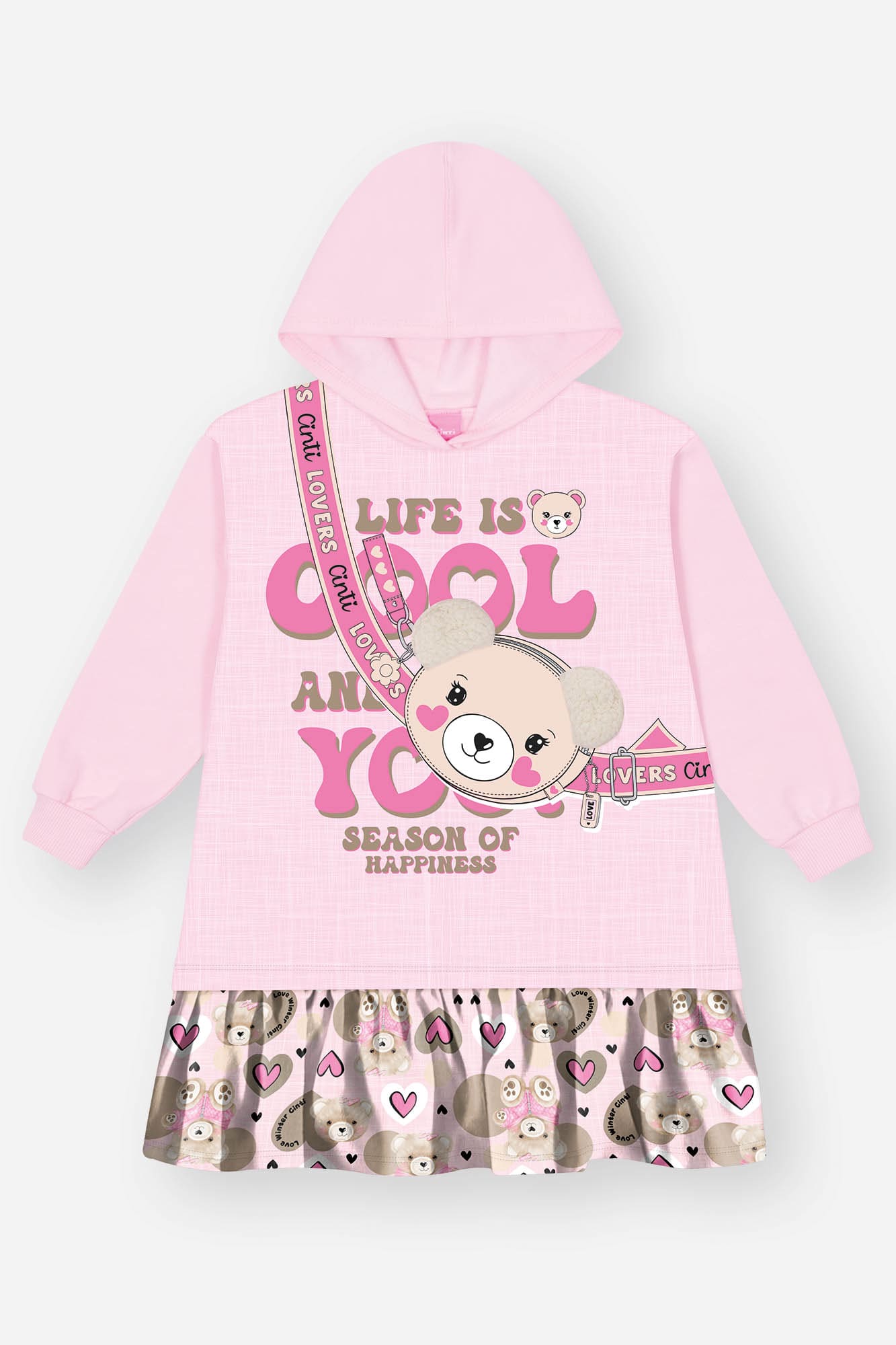 Vestido Infantil Cinti Inverno Bolsinha Rosa