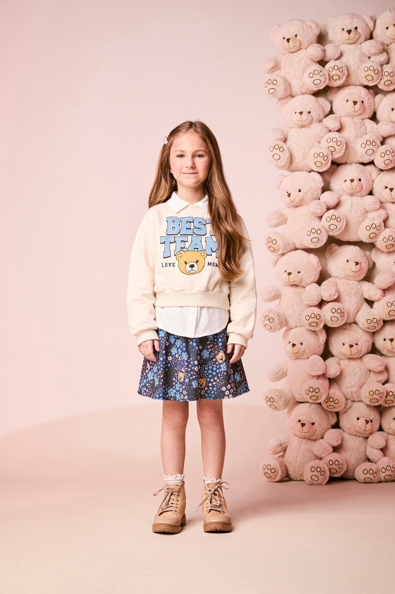 Conjunto Infantil Momi Inverno com Saia Azul e Moletom sem Flanela Best Team