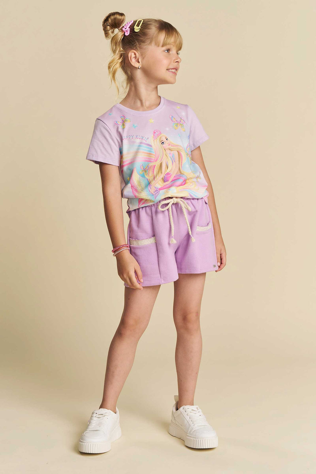 Shorts Infantil Kukie Verão Moletinho Lilás