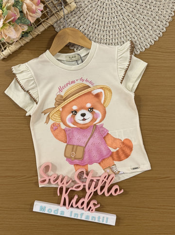 Blusa Infantil Kukiê Verão Bege Pandinha Vermelho
