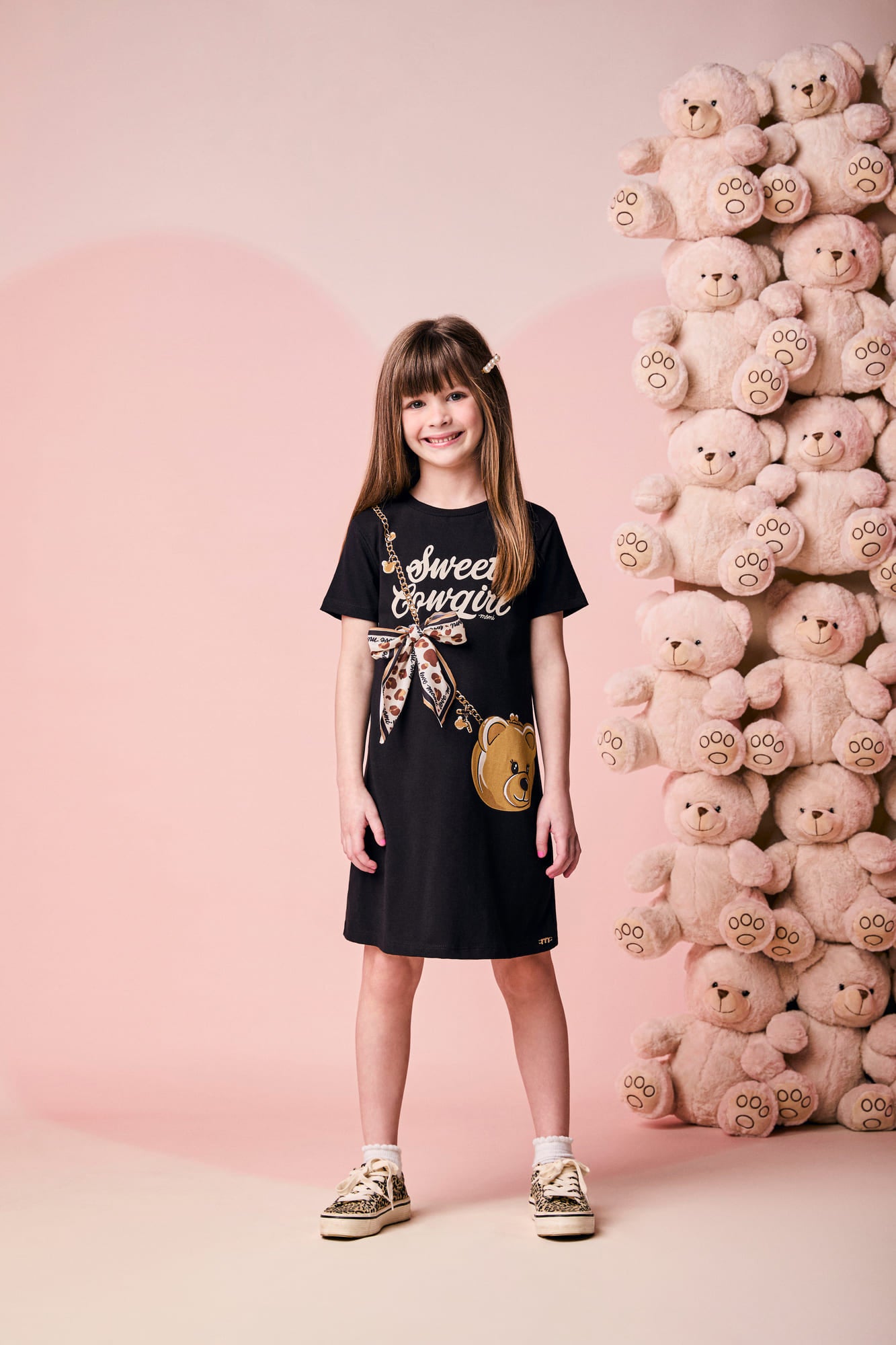 Vestido Infantil Momi Inverno Preto Ursinho Lacinho