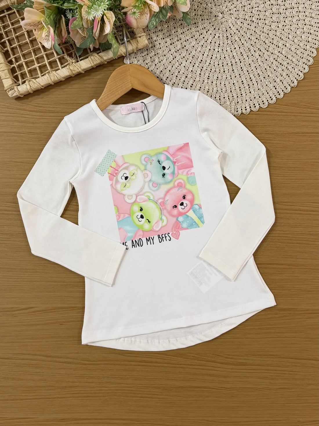 Conjunto Infantil Kukiê com Shorts Rosa e Blusa Manga Longa Ursinha Bffs