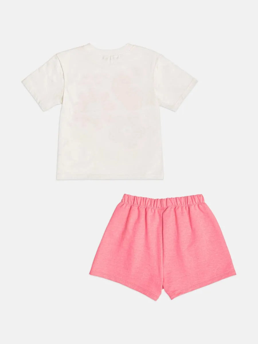 Conjunto Infantil Menina Bimbi com Shorts Rosa e Blusa Branca Jardim