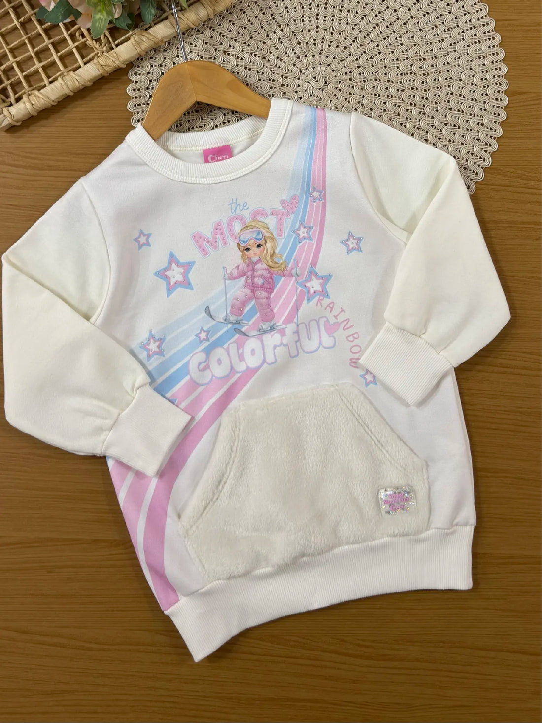 Conjunto Infantil Cinti Inverno com Calça Legging e Casaco Branco Menina Esqui