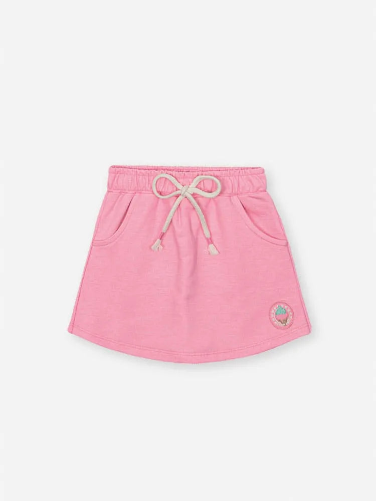Conjunto Infantil Menina Cinti com Short-Saia Rosa e Blusa Branca Sweet