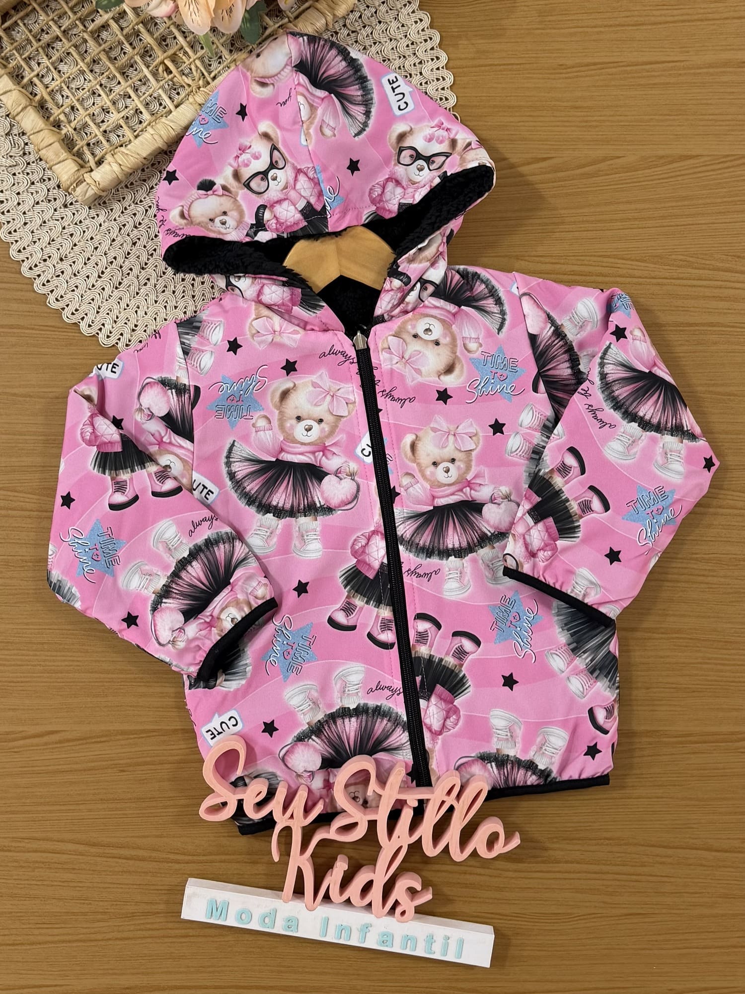 Jaqueta Infantil Cinti Inverno Dupla Face Ursinhas Cute