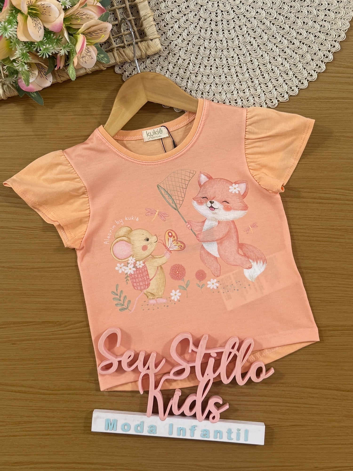 Blusa Infantil Kukiê Verão Laranja Bichinhos