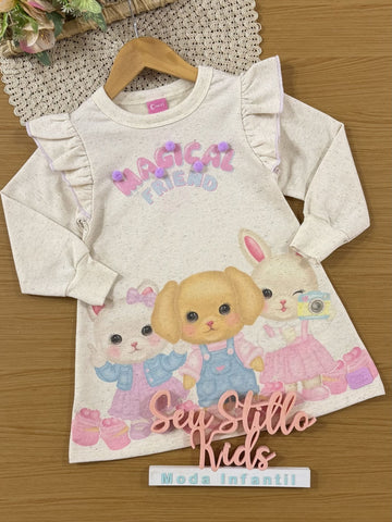 Vestido Infantil Cinti Inverno Off White Magical Friend
