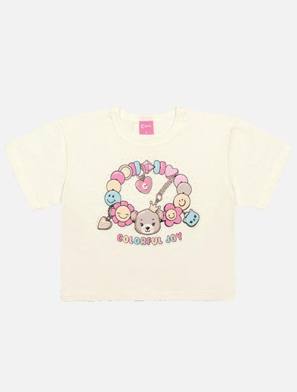 Conjunto Infantil Cinti Verão Shorts Holográfico e Blusa Pandora Ursinho