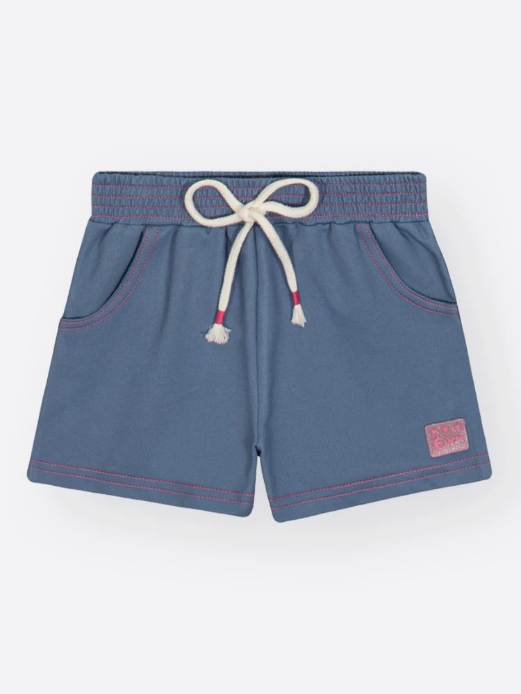 Conjunto Infantil Cinti Invernio com Shorts Azul e Blusa Manga Curta Ursinha Cute