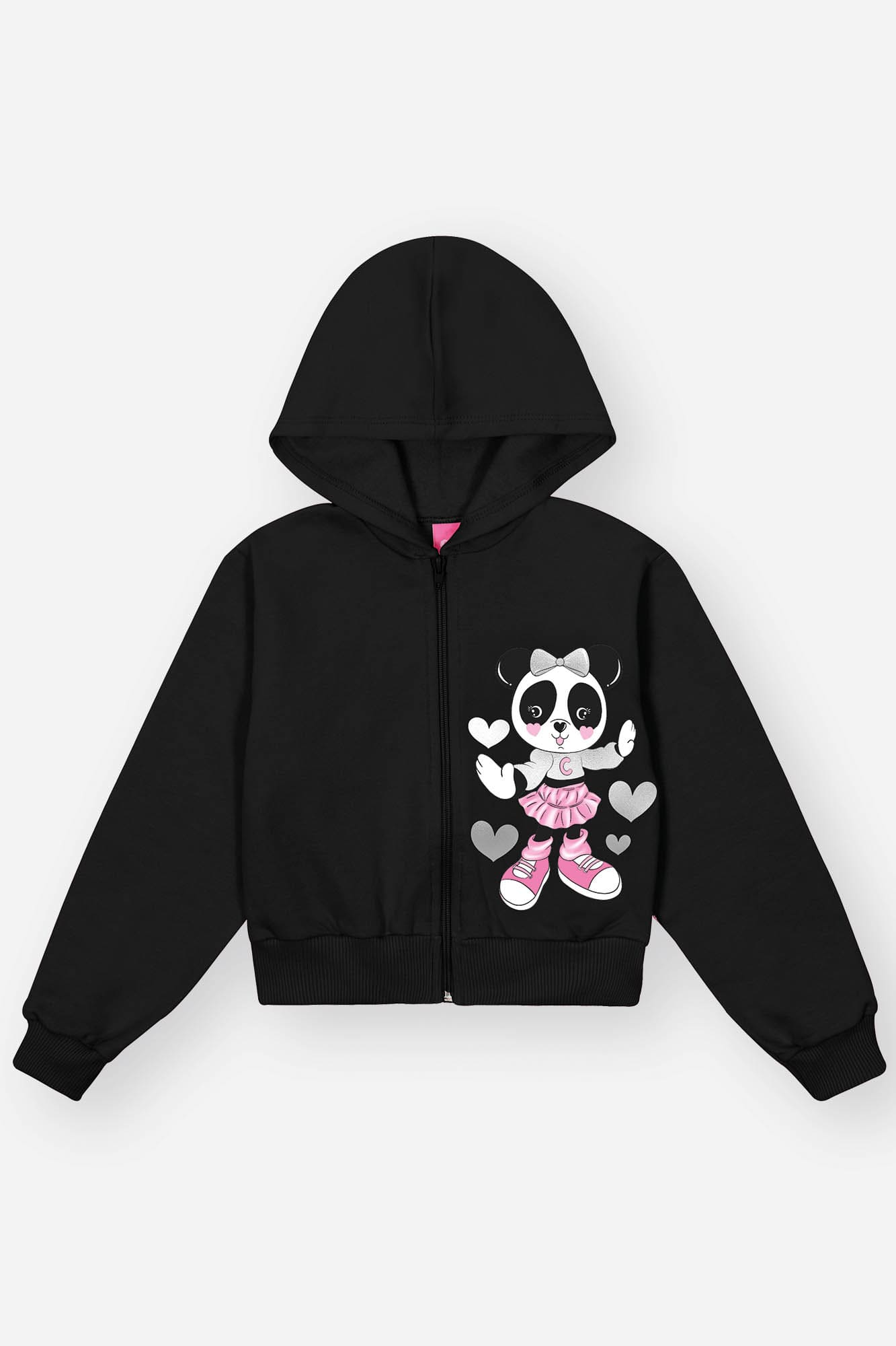 Conjunto Infantil Cinti Inverno Calça Wide Leg e Moletom Flanelado Preto Panda
