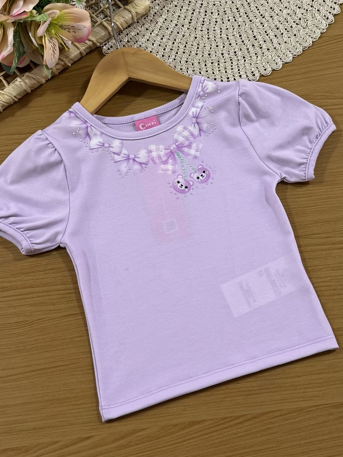 Conjunto Infantil Cinti Verão com Shorts Saia e Blusa Lilás Lacinhos