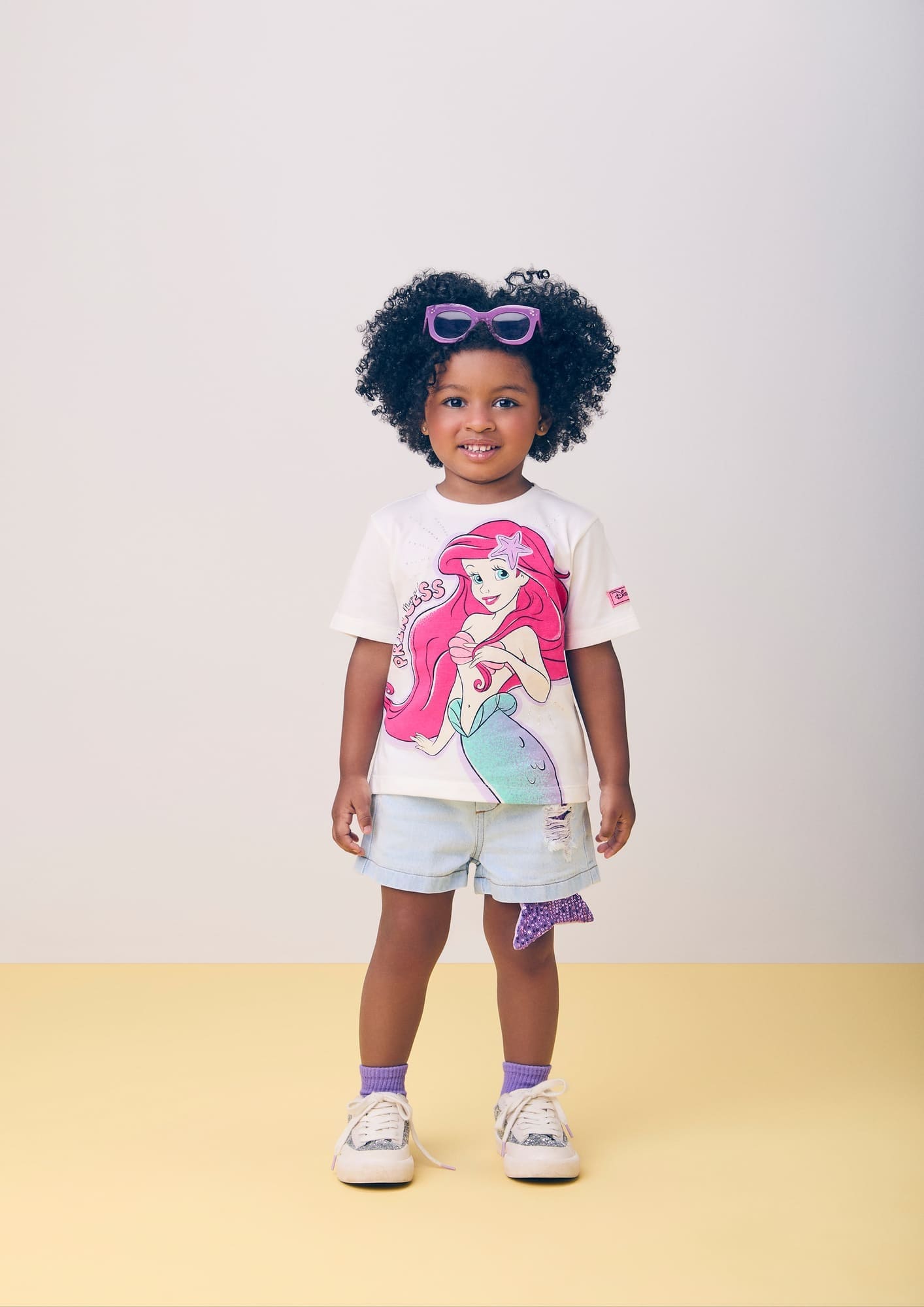 Blusa Infantil Momi Verão Branca Ariel com Strass Disney