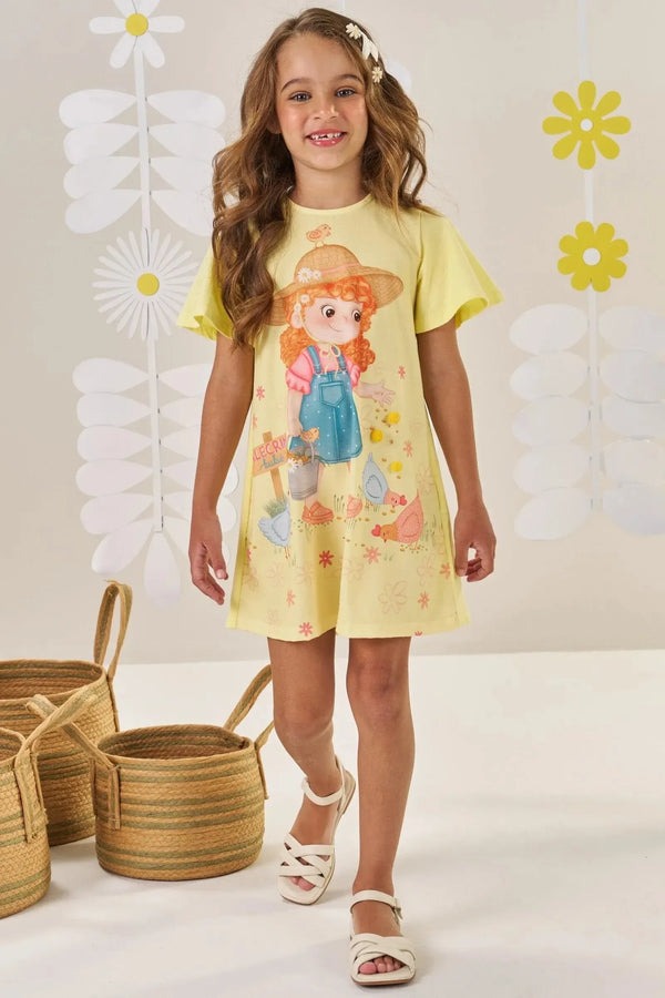 Vestido Infantil Kukiê Verão Amarelo Menina Jardineira