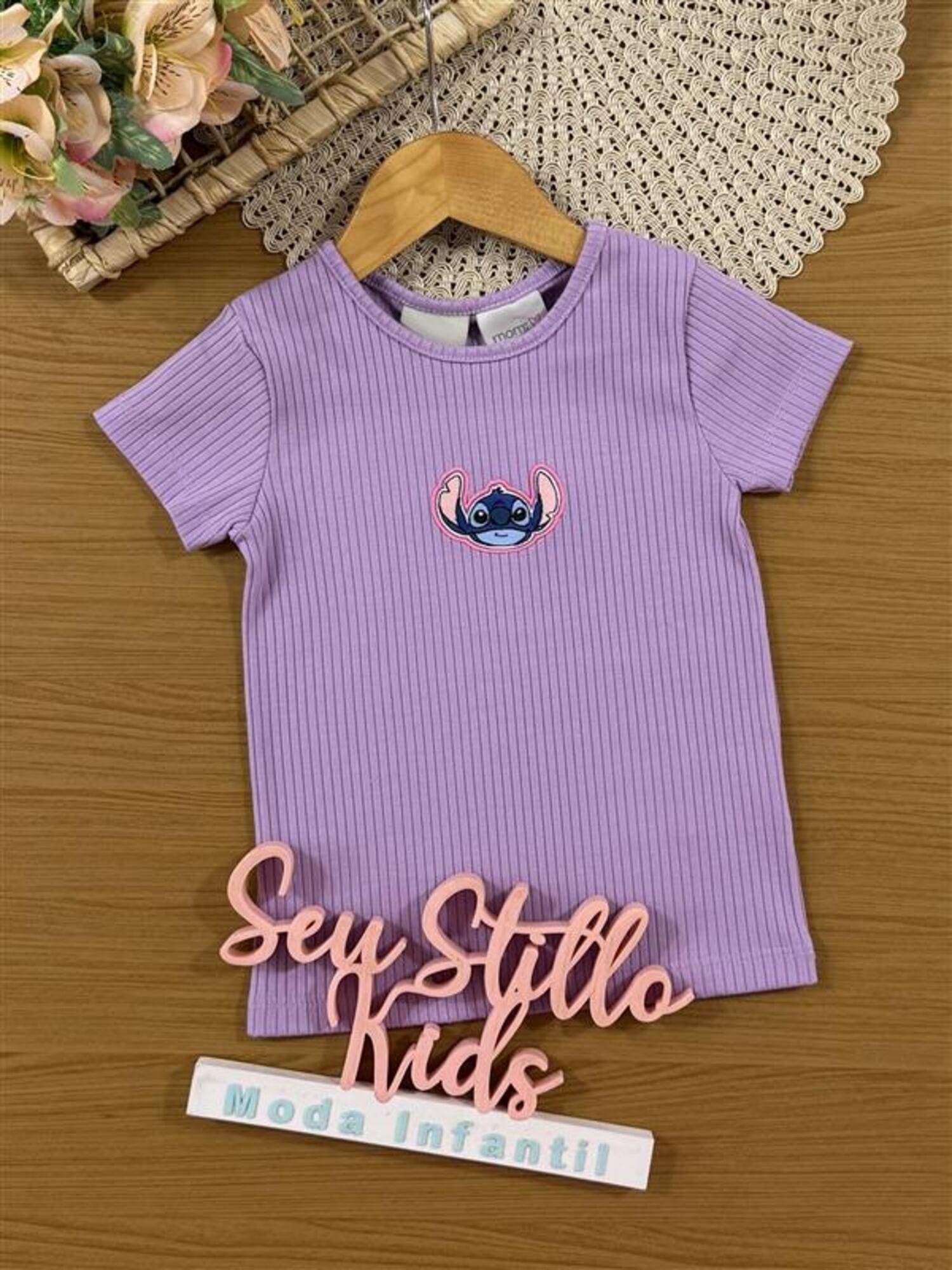 Blusa Infantil Momi Verão Lilás Stitch Disney