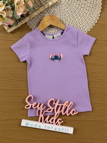 Blusa Infantil Momi Verão Lilás Stitch Disney