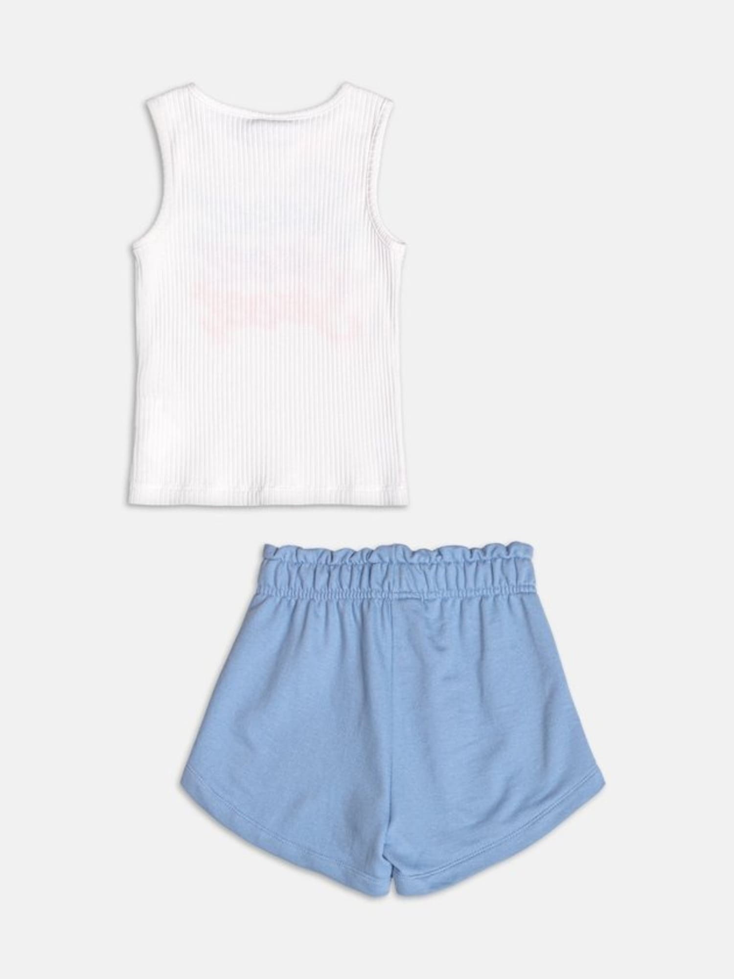 Conjunto Infantil Momi Verão com Shorts Azul e Regata Branca Sweet