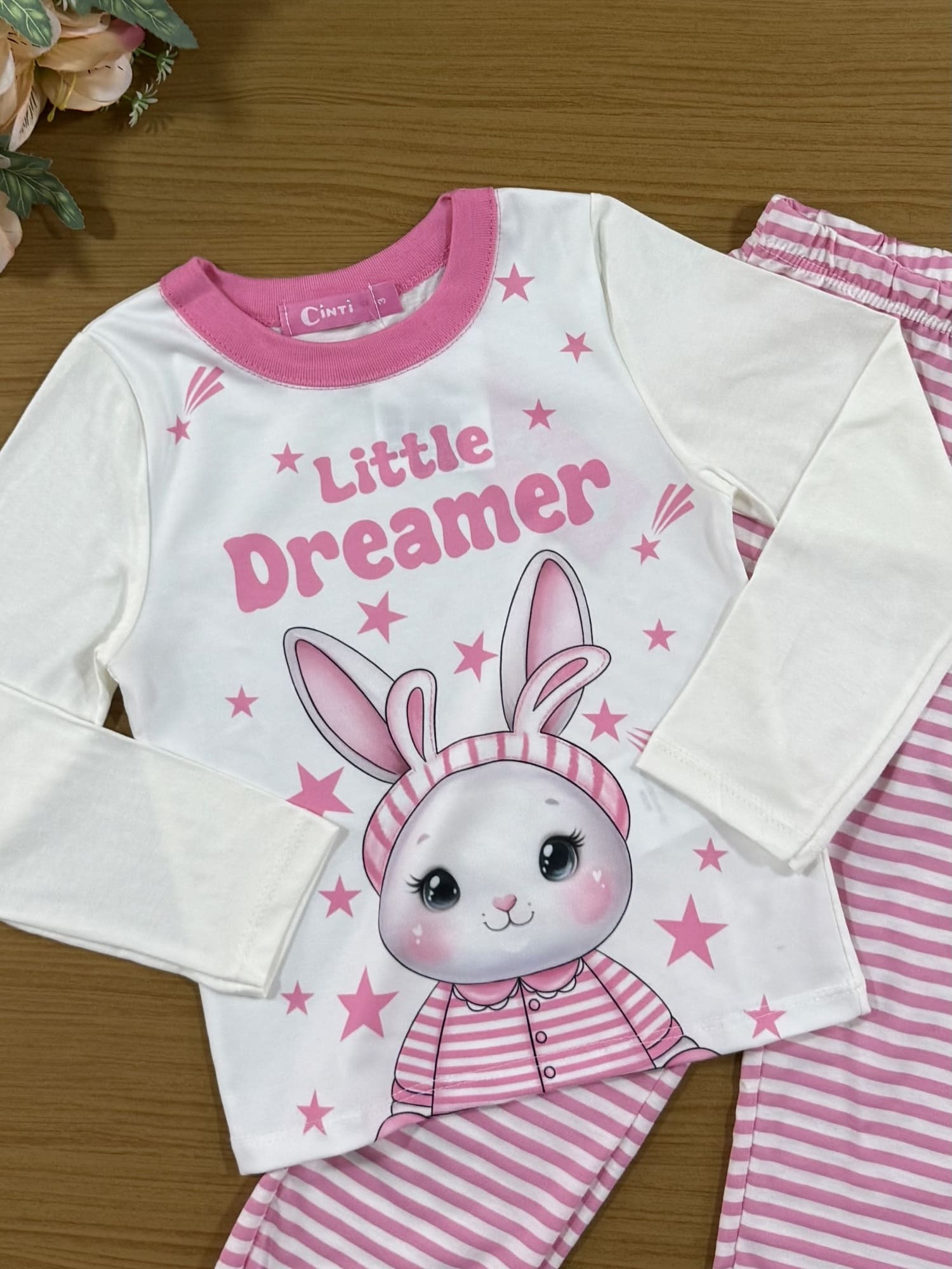 Pijama Infantil Cinti Inverno Calça Rosa e Blusa Coelho