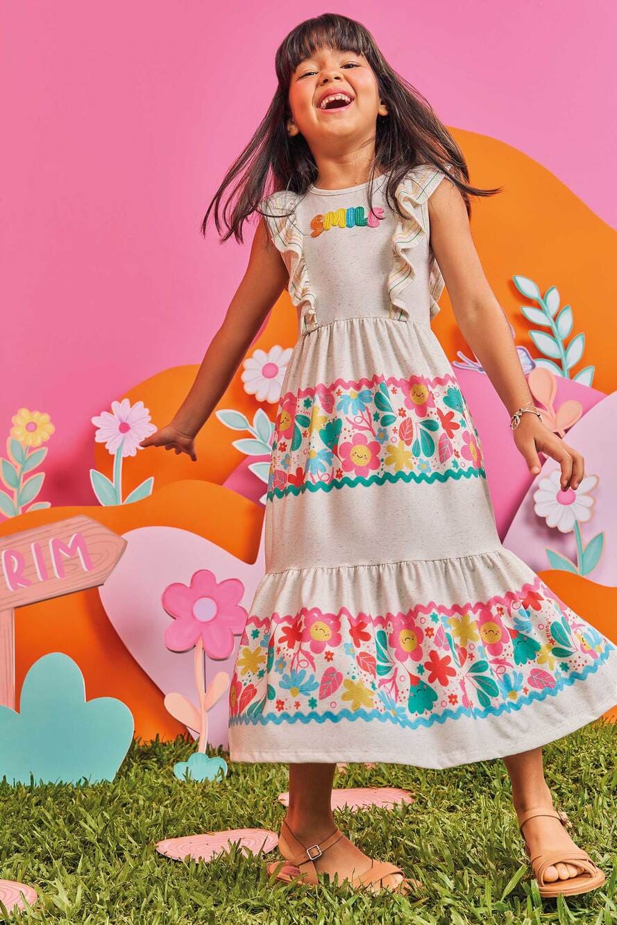 Vestido Infantil Kukie Alecrim Verão Midi Smile