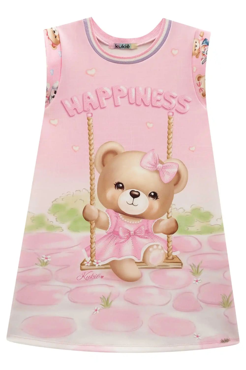 Vestido Infantil Kukie Verão Rosa Ursinha