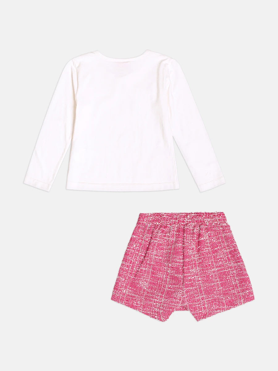Conjunto Infantil Momi Inverno com Shorts Saia Rosa e Blusa Manga Longa  Lacinho