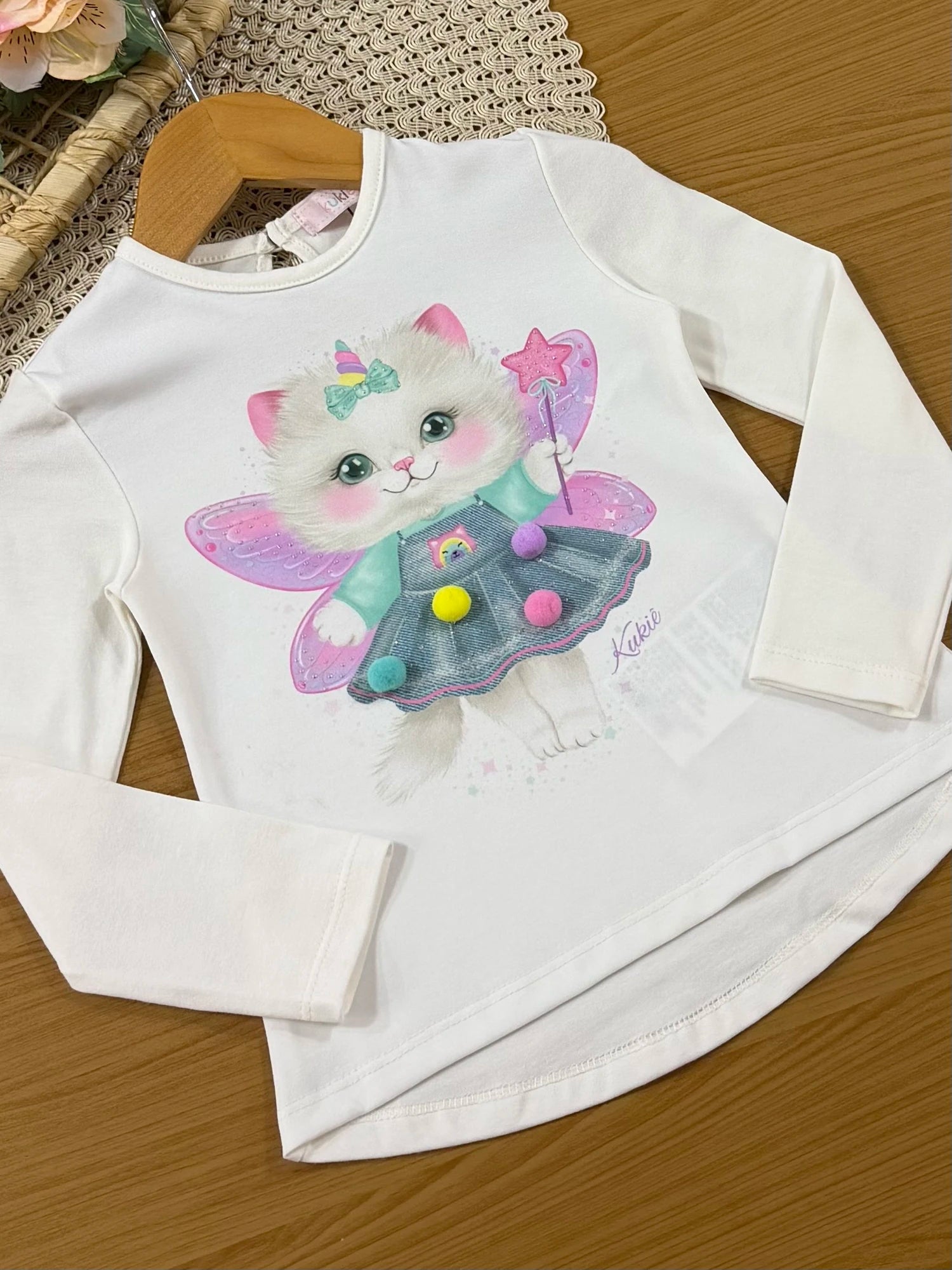 Conjunto Infantil Kukiê Inverno com Calça Legging Azule Blusa Manga Longa Gatinha Fada