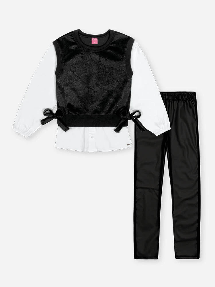 Conjunto Infantil Cinti Inverno, Calça Legging e Camisa com Colete em Veludo Preto